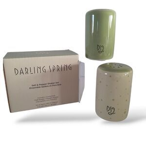 Darling Spring Salt Pepper Shaker Set NEW Farmhouse Ceramic Stoneware Green